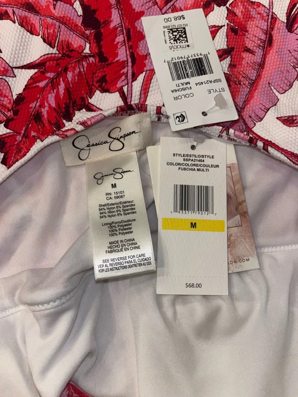 Jessica Simpson Paradiso Palm Tankini Top Fuchsia Pink Tropical Cross Back SZ:M